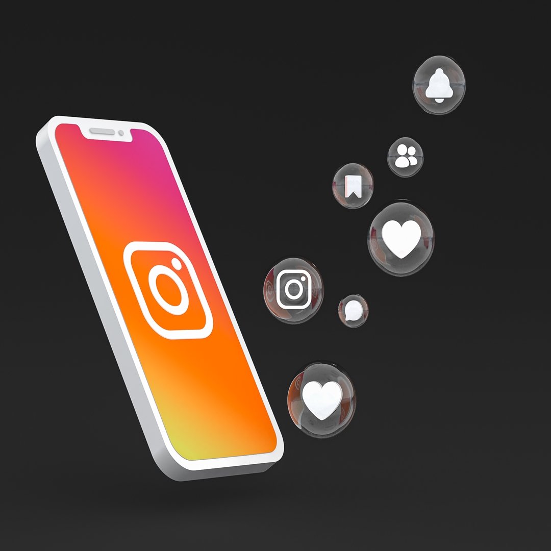 instagram icon on screen smartphone or mobile phone 3d render